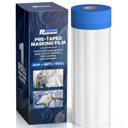 Pre-taped Automotive Masking Film for Painting - 44" x 66' (1 Roll) - color: White, size: 1 Roll of 44" x 66'