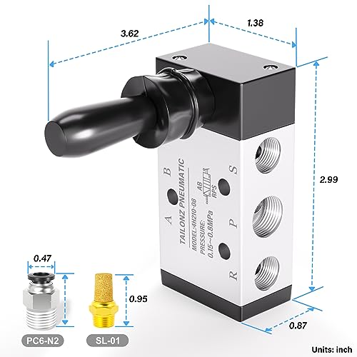 TAILONZ PNEUMATIC 1/4"NPT 5 Way 2 Position Air Hand Lever Operated Valve Pneumatic Solenoid Valve Manual Control Push-Pull 4H210-08 - size: 1/4"NPT