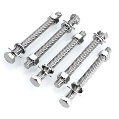 Mywish (5 Sets) 3/8-16x4 Hex Head Assorted Screws Nuts and Bolts with Flat & Lock Washers, 304 Stainless Steel 18-8, Fully Threaded, 3/8 Bolt Metric Bolt Assortment - size: 3/8-16 x 4 (5 set)