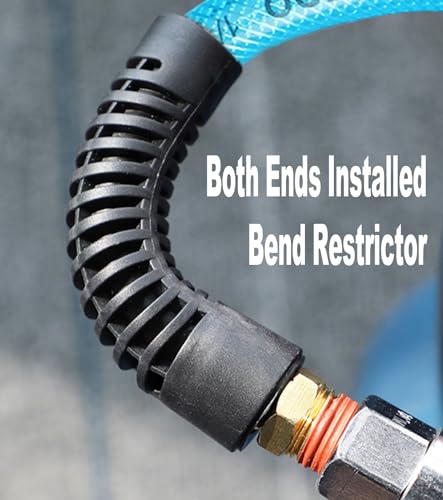 YOTOO Reinforced Polyurethane Air Hose 1/4" Inner Diameter by 25' Long, Flexible, Heavy Duty Air Compressor Hose with Bend Restrictor, 1/4" Swivel Industrial Quick Coupler and Plug, Blue - size: 25 FT