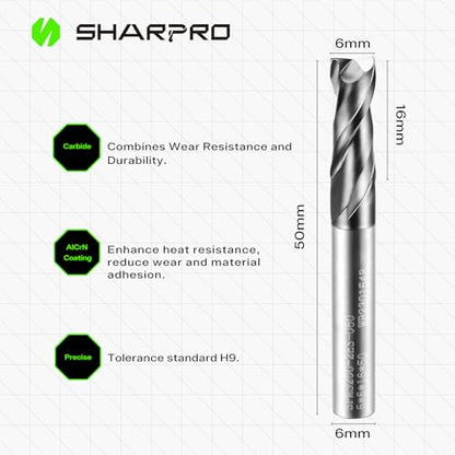 6mm Shank Carbide End Mills, 2 Flute Square End Mill Bits - size: 6mm(2 Flute)