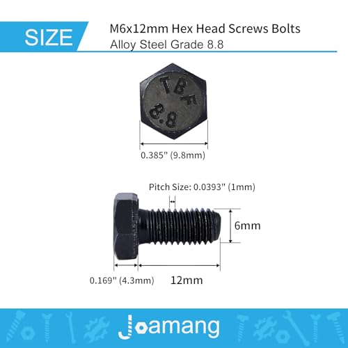 M6 x 12mm 25Pcs Hex Head Screws Bolts, M6 x 1.0 Bolt, 8.8 Grade Alloy Steel, Hexagon Head Screws, Black Oxide Finish, Metric Full Machine Thread - size: M6 x 12 mm(25PCS)