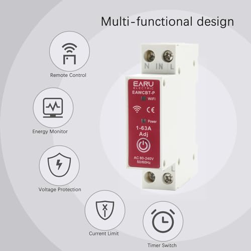 Tuya WiFi Smart Circuit Breaker, 1P+N 63A, Power Energy Monitor, Voltage Current Protector, Voice Remote Control Switch
