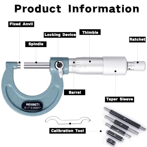 REXBETI Outside Micrometer, Ultra-Precision Carbide Tipped Measuring Tool - size: 0-6" Range