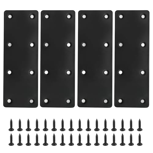 4Pcs Black Stainless Steel Flat Straight Brace Brackets, 48x140x2 MM Repair Plate, Support Fixed Connection Plate for Furniture Wood Shelves - size: 5.5"x1.9"
