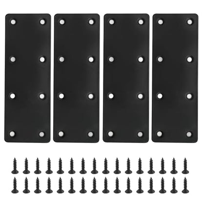 4Pcs Black Stainless Steel Flat Straight Brace Brackets, 48x140x2 MM Repair Plate, Support Fixed Connection Plate for Furniture Wood Shelves - size: 5.5"x1.9"
