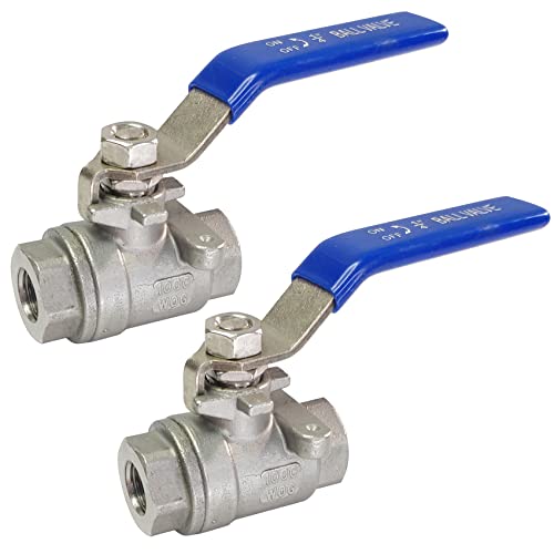2PCS 1/4" Full Port Female Ball Valves 316 Stainless Steel NPT Female Thread Ball Valve for Water, Oil, and Gas - size: 2-pack x 1/4 Inch