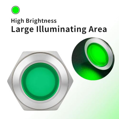 16mm Indicator Light 110V/120V LED AC/DC Pilot Lamp Waterproof IP66 Metal Stainless Steel 304 Pilot Panel 2Pcs Green 5/8" - color: Green, size: 110-120 V AC/DC