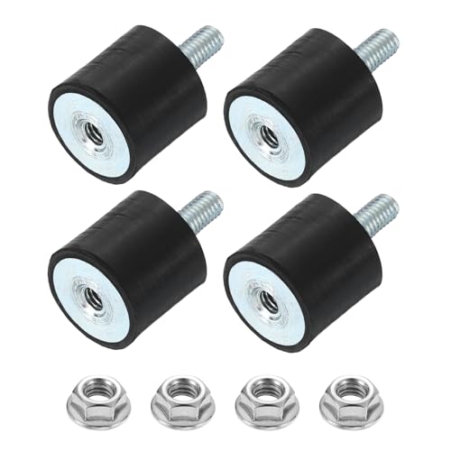 uxcell M4 Rubber Mounts, 4Pcs 14x15mm(DxH) Rubber Cylindrical Anti Vibration Isolator Shock Absorber with Lock Nut for Car Bobbin Generator Air Compressors - size: M4x10mm, 15x15mm Rubber