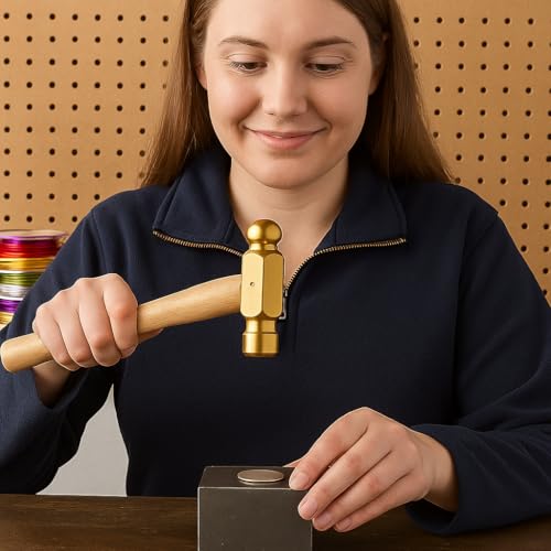 ARTESIA TOOL 10" (25.4 cm) Brass Ball Pein Hammer | 1/2" (1.27 cm) Striking Surface | Spark-Free | Solid Wood Handle | Ideal for Jewelers & Metal Crafting
