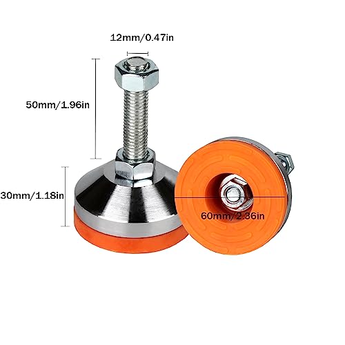 Heavy Duty Leveling feet,Leg Leveler 2.36" Dia Base,Adjustable Leveling feet M12 Thread, 1300 Lb Capacity,Capacity for Workbench, Machine, Cabinet, (D60xM12x50,4 Pack) - size: D60xM12x50,4 Pack