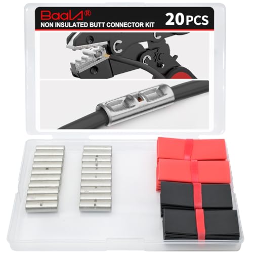 BAALA 20 PCS 8 Gauge Non-Insulated Butt Connectors Kit Tinned Copper, 20PCS Seamless Barrel Crimp Butt Splice Connector Wire Connectors with 20PCS 3:1 Heat Shrink Tubes - color: Tinned Copper