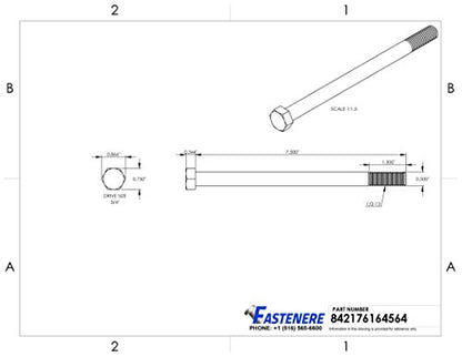1/2-13 x 7-1/2" Hex Head Cap Screw Bolts, External Hex Drive, Stainless Steel 304, Partially Threaded, Stainless Steel, Quantity 5 - size: 1/2-13 x 7-1/2 Inch (5 Pack)
