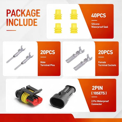 2 Pin Waterproof Electrical Connectors 10 Kit 2 Wire Connectors - size: 2p