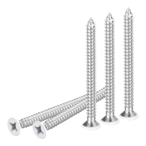 DTGN 50Pcs #12x2-1/2 Flat Head Wood Screws, 304 Stainless Steel White Phillips Self Tapping Screws - Good for Woodworking, Furniture - White - color: White, size: #12x2-1/2"