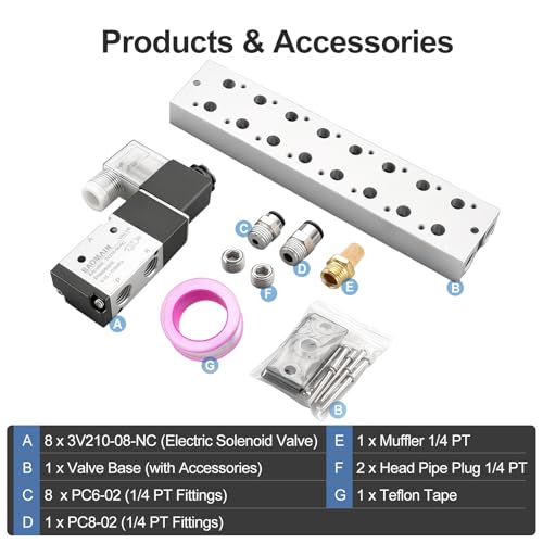 BAOMAIN 12V DC 3/2 Pneumatic Solenoid Valve 8 Station 3V210-08 Manifold Kit - size: 8-Station Valve Kit