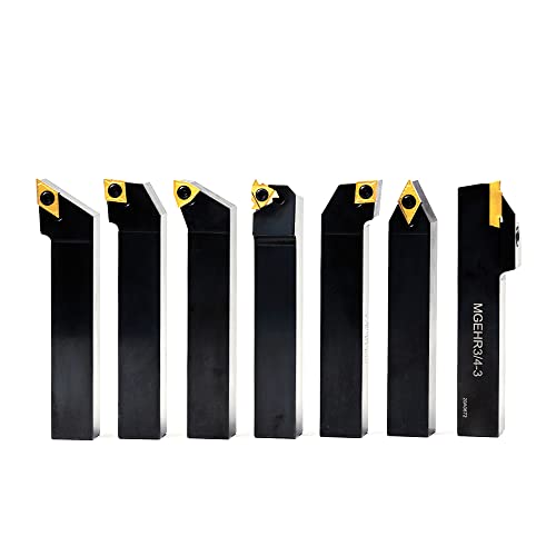 Indexable Lathe Turning Tool-3/4" Shank 7 Pieces Carbide Turning Tool Set,CNC Heavy-Duty Metal Lathe Cutting Tools for Turning Grooving Threading Cutting with Tin Coated Carbide Inserts