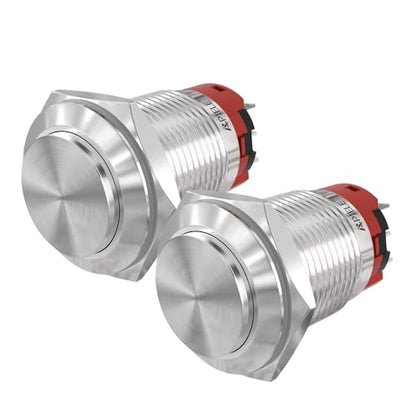 APIELE 19mm Latching Push Button Switch Round Waterproof Stainless Steel Metal High Flush 250V 5A 1NO 1NC SPDT 2PCS (High Round Latching) - style: Latching High Round