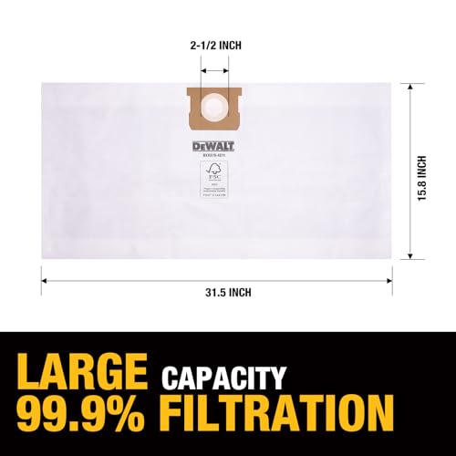 DEWALT Shop Vac HEPA Filter Replacement, 3-Pack Dust Bags & Tool Adapter - style: DXVA19-0501