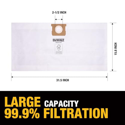 DEWALT Shop Vac HEPA Filter Replacement, 3-Pack Dust Bags & Tool Adapter - style: DXVA19-0501