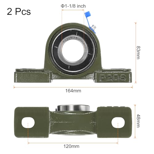 uxcell 2 Pcs UCP206-18 Pillow Block Bearings 1-1/8 inch Bore Self Alignment, Solid Cast Iron Base Mounted Chrome Steel Bearings - size: UCP206-18