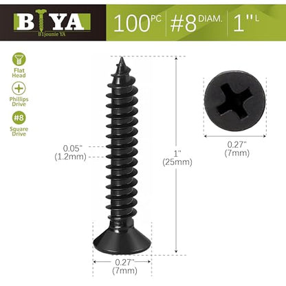 Black Screws,100 PCS #8X1 Stainless Steel Phillips Flat Head Screws - color: Black, size: #8x1"