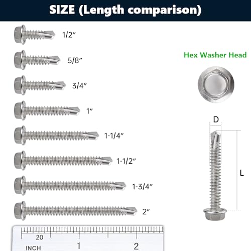 #8 x 1-1/4" Flanged Hex Head Self Drilling Screws for Sheet Metal (50 pcs), Corrosion Resistant 410 Stainless Steel, No Pre-Drilling, Flange Hex Drive Self Tapping Screw - size: #8 x 1-1/4"
