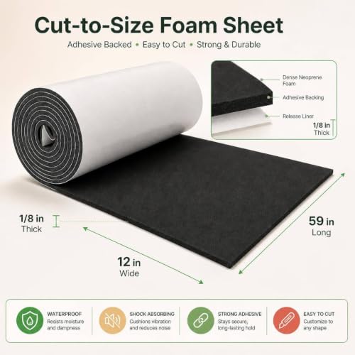 Storystore Sponge Neoprene Foam Sheet with Adhesive 1/8''T x 12''W x 59''L - color: Black (With Adhesive), size: 12 in x 59 in x 1/8 in