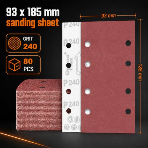 80 PCS 1/3 Sandpaper Sheets 240 Grit 8 Hole - color: GRIT 240