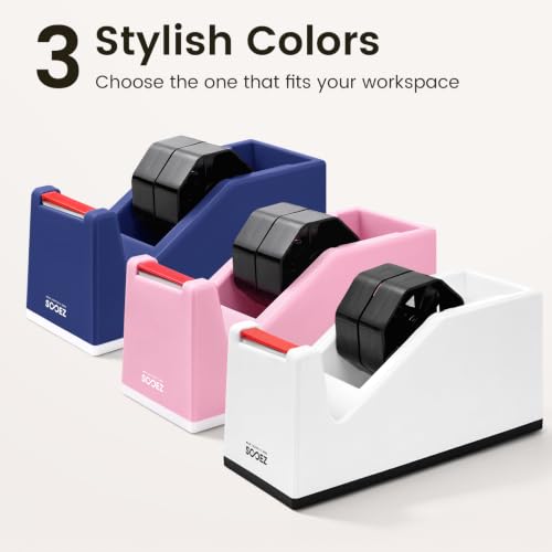 Sooez Weighted Tape Dispenser, Aesthetic Packing Tape Dispenser Desk, with Storage Compartment, Super Heavy Duty Tape Holder, Fit 1.88" to 2" Wide Tape, Tape Cutter Packing Shipping Supplies - color: White