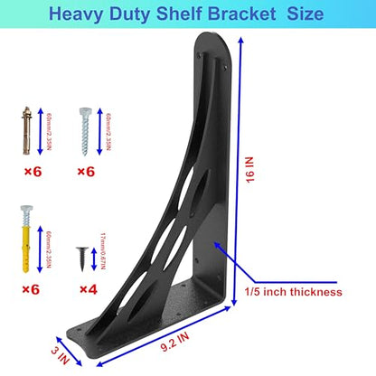 16 x 9 in Black Heavy Duty Floating Shelf Brackets, Holds 1000lb - color: Black Max Load 1000 Lbs, size: 16IN×9IN