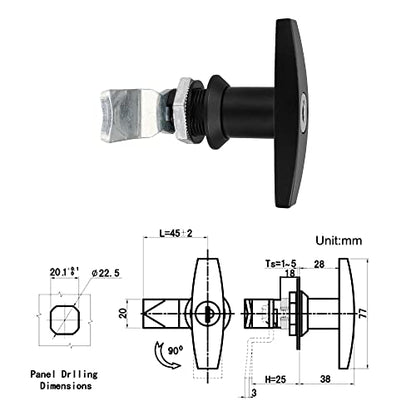2 Packs T-Handle Door Lock, Truck Camper Trailer Locking Latch, Keyed Alike Black RV Garage Door Lock with 4 Keys for Cabinet Letter-Box Drawer, Black