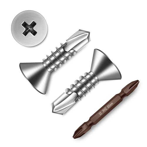Mywish (500Pcs) #8 x 5/8" Sheet Metal Screws, Flat Phillips Head 410 Stainless Steel Self Tapping Screws for Metal, Self Drilling Mouting Screws for Metal Plastic & Wood - size: #8 x 5/8"