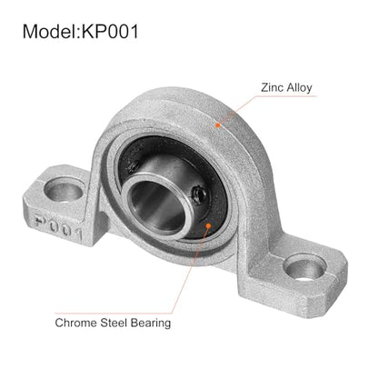 uxcell 4pcs KP001 Pillow Block Bearings 12mm Bore Bearing Units Zinc Alloy Flange Mounted Bearing Housing, P6(ABEC3) - size: KP001
