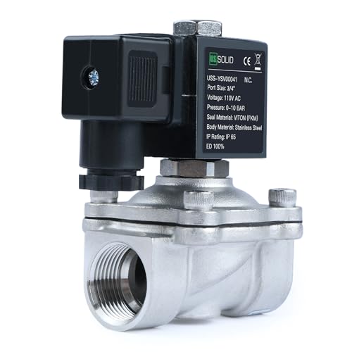 U.S. Solid 3/4" Stainless Steel Solenoid Valve -110V 120V AC, Normally Closed, 145 PSI Electric Valve for Water, Air, Diesel - size: 0.75 Inch