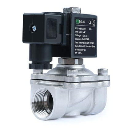 U.S. Solid 3/4" Stainless Steel Solenoid Valve -110V 120V AC, Normally Closed, 145 PSI Electric Valve for Water, Air, Diesel - size: 0.75 Inch