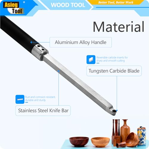 Woodturning Tools Set Carbide Tipped Lathe Chisel Finisher Tool Bar with Ci5 8.9mm Round Carbide Insert Cutter for Wood Hobbyist or DIY or Carpenter