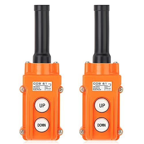 2Pcs Rainproof Crane Push Button Switch, COB61-UP-DOWN Crane Pendant Control Station Push Button Switch with Rubber Cable Barrel - size: 2