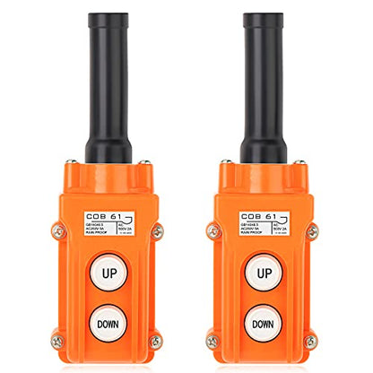 2Pcs Rainproof Crane Push Button Switch, COB61-UP-DOWN Crane Pendant Control Station Push Button Switch with Rubber Cable Barrel - size: 2