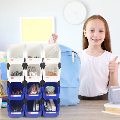 12 Packs Stackable Storage Bins, 11" x 5" x 5" Plastic Bins, - color: Blue & White 12pack, size: 11x5x5 inch