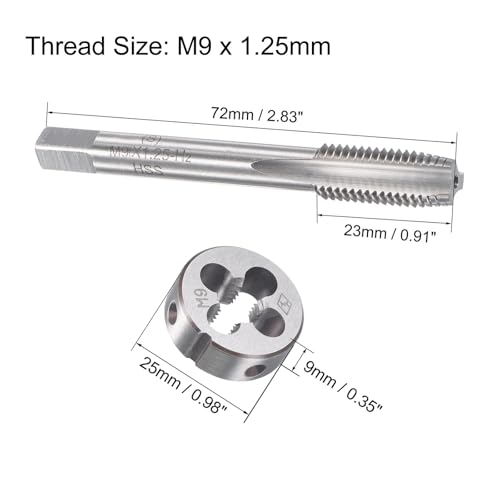 M9x1.25mm Metric Tap and Die Set,Machine Thread Screw Tap with Round Threading Die,Tap & Die Kit for Nut Screw Bolt Thread Repair - size: M9x1.25mm