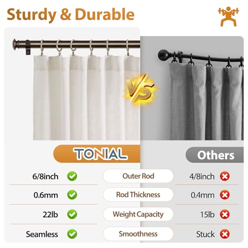 TONIAL Curtain Rods for Windows, 32 to 86 Inch, Bronze, Single Drapery Rod - color: Bronze, size: 32-86"