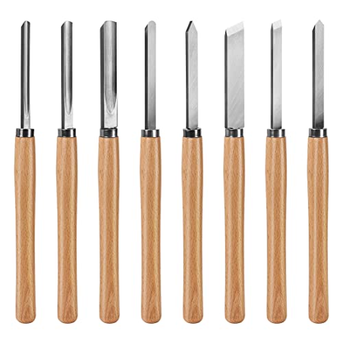HAUTMEC Professional Wood Turning Chisel 8 pcs Set, Lathe Chisel Set with 2 Skew 1 Spear Point 1 Parting 1 Round Nose & 3 Gouge Tools for Beginners, Hobbyists and Professionals HT0237-WW - style: Crv Blade | Beech Handle