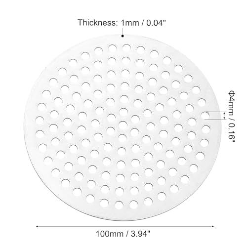 PATIKIL 4" Diameter 304 Stainless Steel Perforated Sheet, 0.16" Hole 19GA Expanded Metal Mesh Round Slices Plate Screen Decorative Meshes for Ventilation Grill Smoking, Silver Tone - size: 4inch
