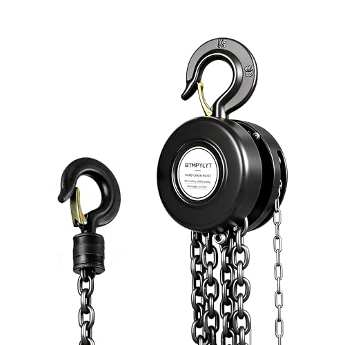1 Ton Manual Chain Hoist, 10ft Lift Height, 2200 Lbs Capacity with Heavy Duty Hooks, Black Hand Chain Block for Warehouse, Garage, Workshop