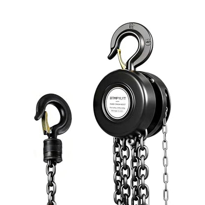 1 Ton Manual Chain Hoist, 10ft Lift Height, 2200 Lbs Capacity with Heavy Duty Hooks, Black Hand Chain Block for Warehouse, Garage, Workshop