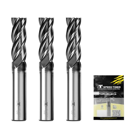 SPEED TIGER EISE 5/16" Carbide Square End Mill - 4 Flutes Milling Bits Set for Alloy Steels, Hardened Steels, Aluminum, Copper, Cast Iron, HRC 50 Deg AlTiN Coating, CNC Router Bits (3pcs) - size: 5/16 in