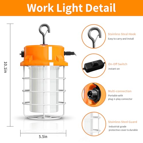 RIUVAO 80W LED Temporary Work Light 12000lm 5000K Daylight White Portable Hanging Construction Lighting Led High Bay Light for Workshop Mine Job Site Lighting - size: 80W
