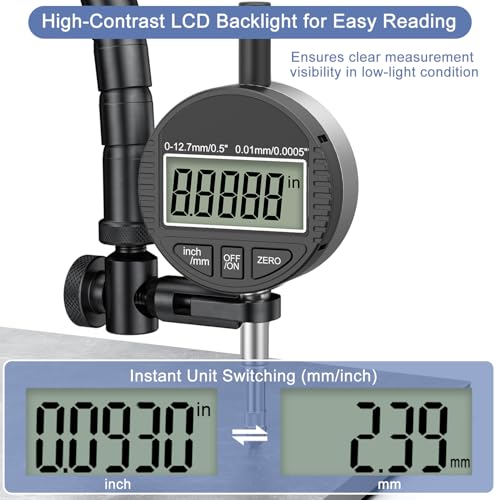HDLNKAK Digital Dial Indicator Gauge 0.5"/12.7mm,Resolution:0.0005''/0.01mm - color: 0.5”Dial Indicator
