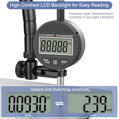 HDLNKAK Digital Dial Indicator Gauge 0.5"/12.7mm,Resolution:0.0005''/0.01mm - color: 0.5”Dial Indicator